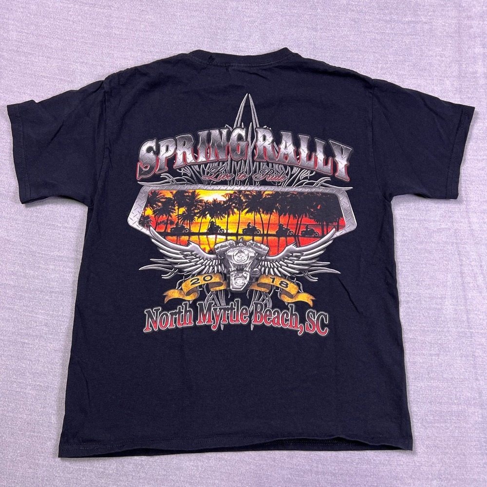 Gildan Ultra Cotton Boys Black Spring Rally North Myrtle Beach Graphic T-Shirt M